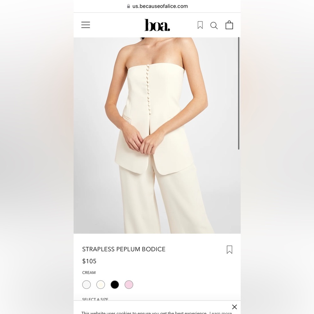 BOA strapless peplum top and trouser pants set